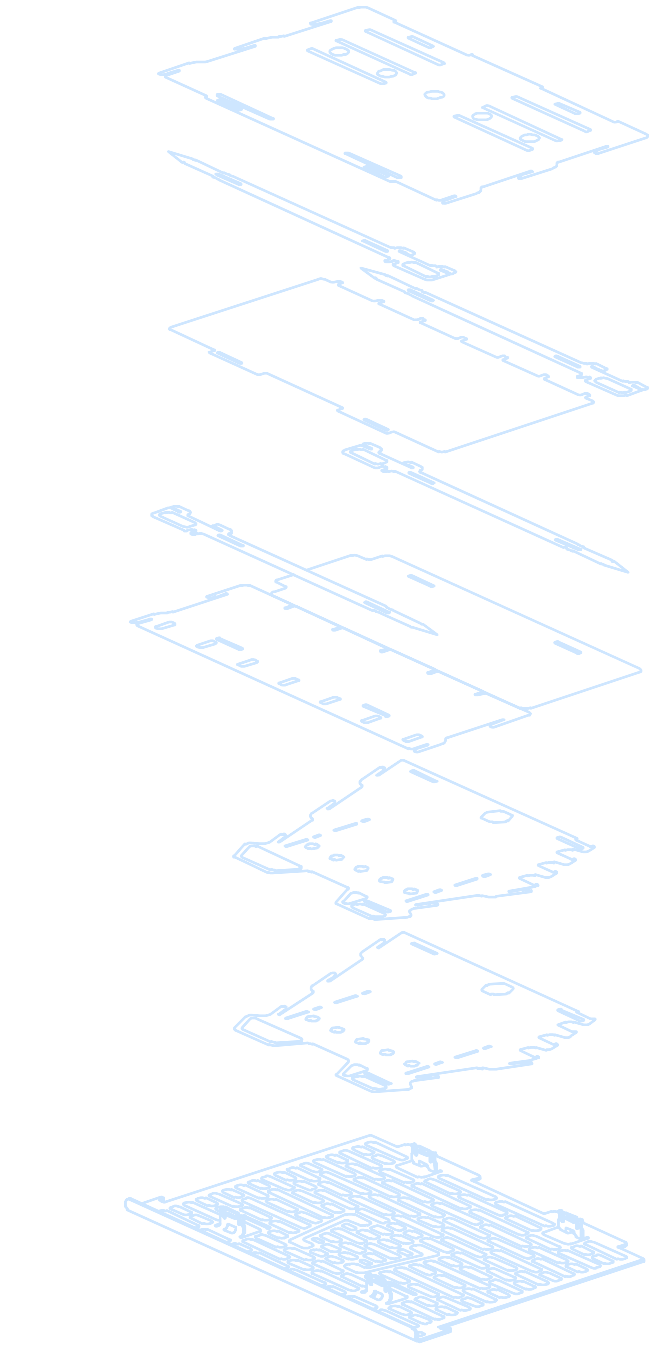 Exploded flat-stack diagram of the Titan1 titanium grill